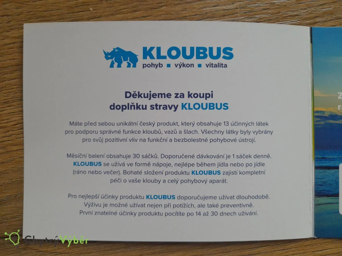 Popis v brožuře Kloubus - recenze
