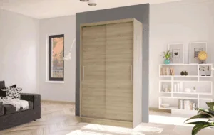 Hnědé a béžové posuvné skříně